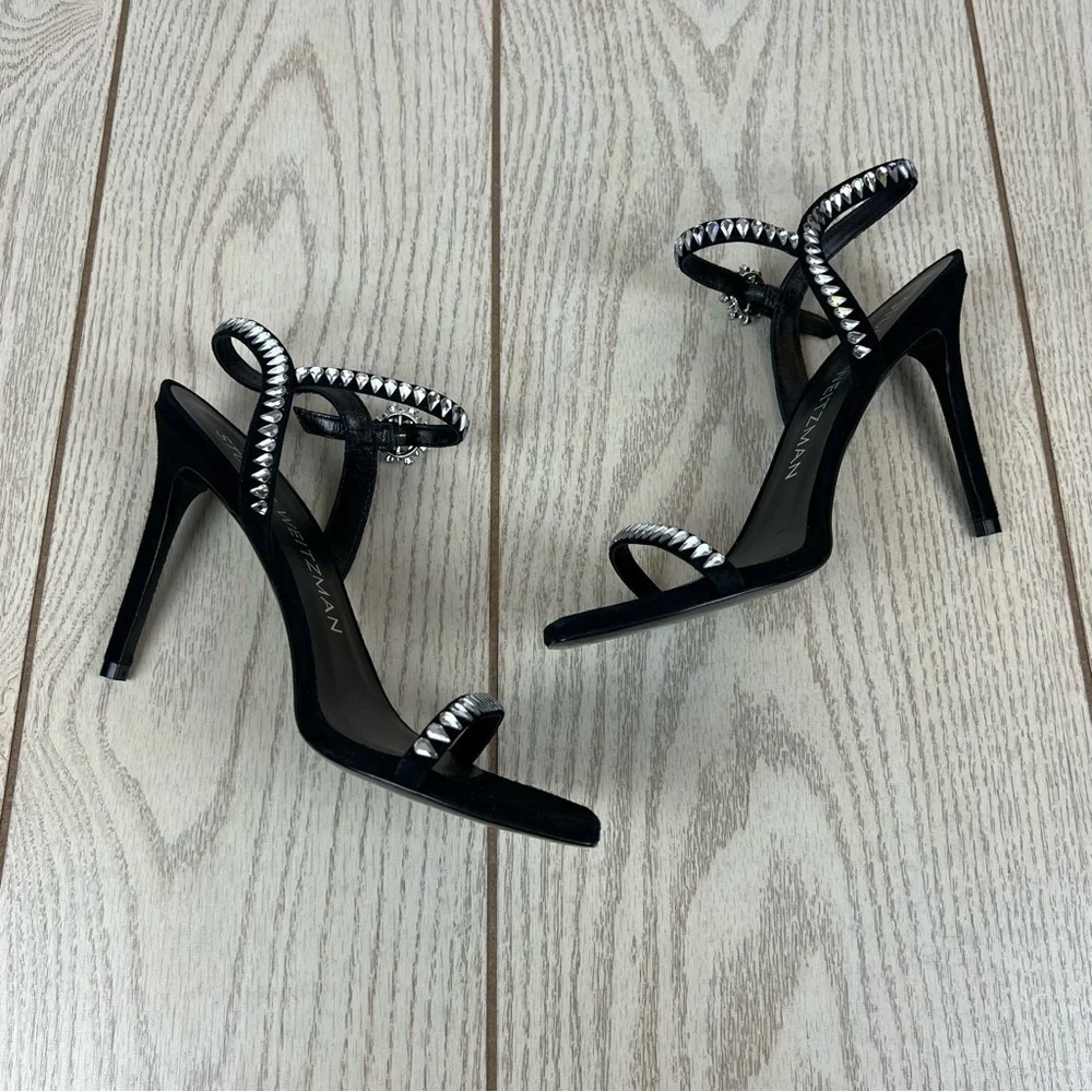 Stuart Weitzman Gemcut 100 Swarovski Crystal Sandals 39/8.5B Black Suede $650 - Picture 6 of 11